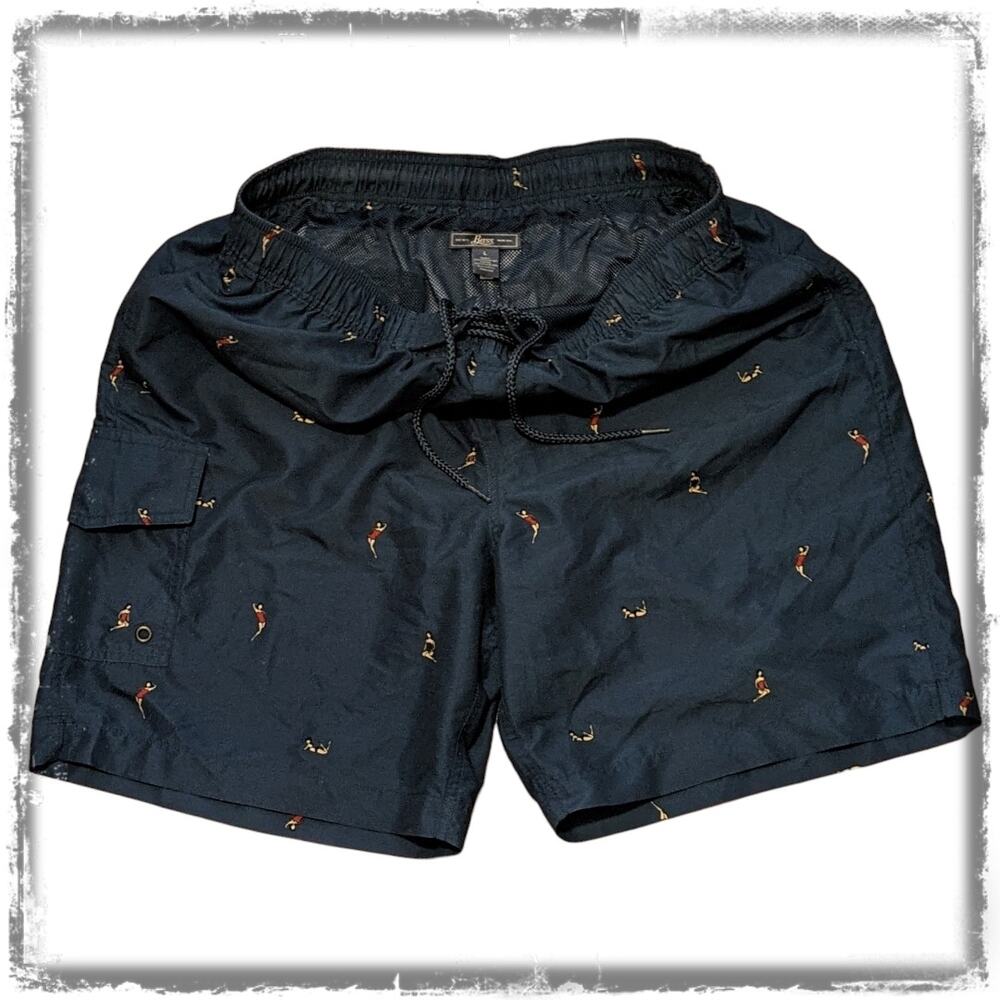 BASS Navy Blue Cargo Swim Shorts Swimsuit Women Naked All Over Print Men's L